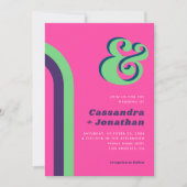 Retro Rainbow Groovy Ampersand Helder Roze Bruilof Kaart (Voorkant)