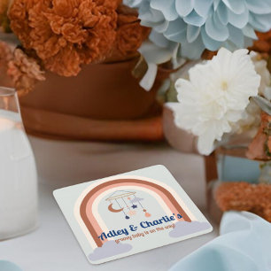 Retro Rainbow Groovy Baby Gender Neutral Shower Vierkante Kartonnen Onderzetter