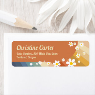 Retro Rainbow Groovy Baby shower Return Address Etiket