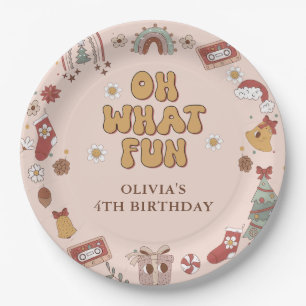 Retro Rainbow Groovy Kerstmis Verjaardagsfeest Papieren Bordje