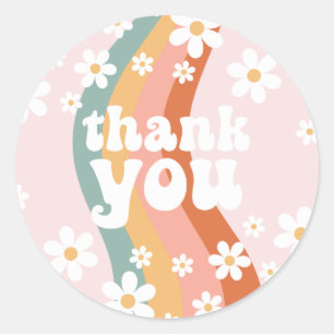 Retro Rainbow Groovy One Daisy Ronde Sticker