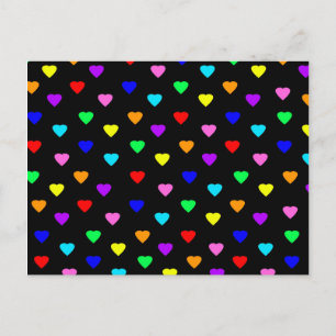 Retro Rainbow Hearts Print - zwart Briefkaart