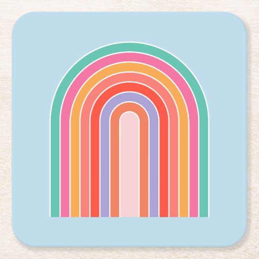 Retro Rainbow kleurig blauw Vierkante Kartonnen Onderzetter (Voorkant)