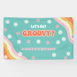 Retro Rainbow Laten we Groovy Verjaardag halen Spandoek