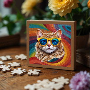 Retro Rainbow LGBTQ+ Cool Gay Cat Puzzel