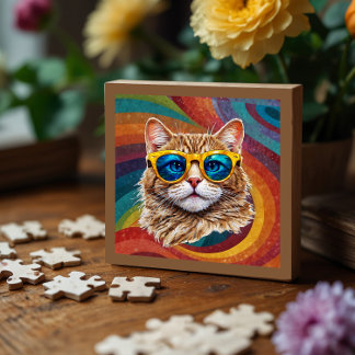Retro Rainbow LGBTQ+ Cool Gay Cat Puzzel