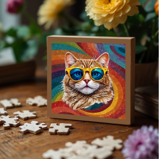 Retro Rainbow LGBTQ+ Cool Gay Cat Puzzel