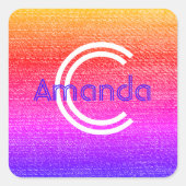 Retro Rainbow Monogram Initiaal & Name Envelope Vierkante Sticker (Voorkant)
