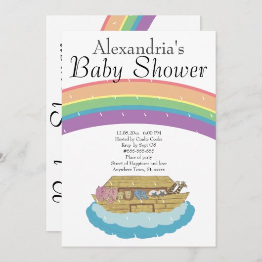 Retro Rainbow Noah's Ark Baby shower Kaart (Voorkant / Achterkant)