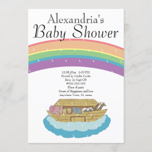 Retro Rainbow Noah's Ark Baby shower Kaart