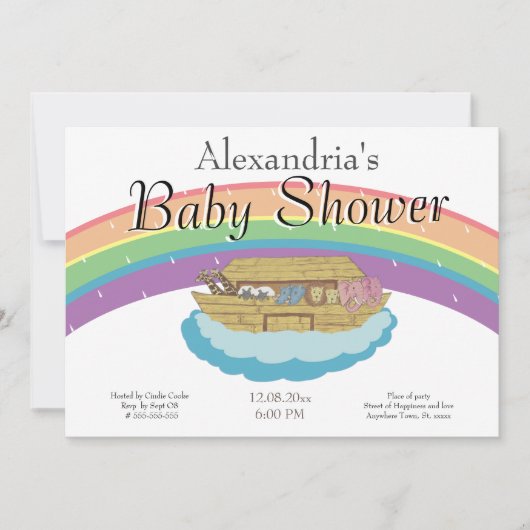 Retro Rainbow Noah's Ark Baby shower Kaart (Voorkant)