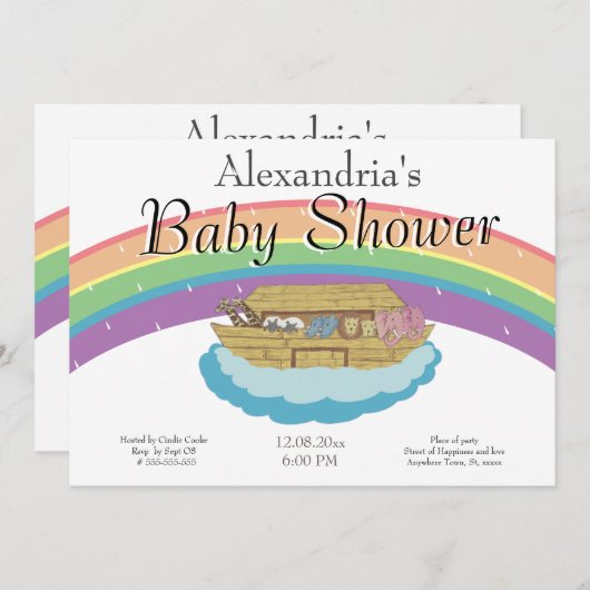 Retro Rainbow Noah's Ark Baby shower Kaart (Voorkant / Achterkant)
