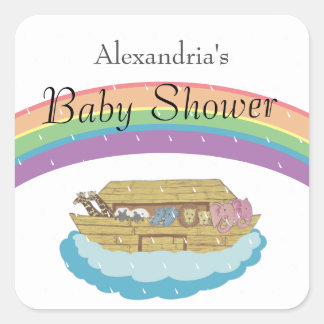 Retro Rainbow Noah's Ark Baby shower Vierkante Sticker
