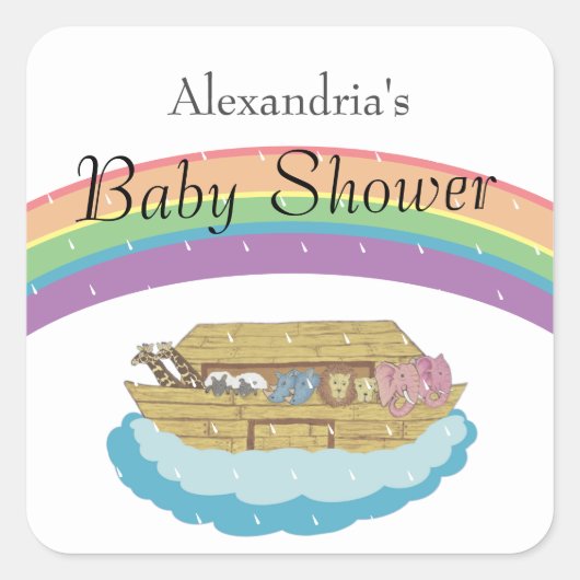 Retro Rainbow Noah's Ark Baby shower Vierkante Sticker (Voorkant)
