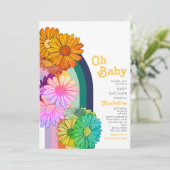 Retro Rainbow Oh Baby Daisy Baby shower Invitation (Debout devant)