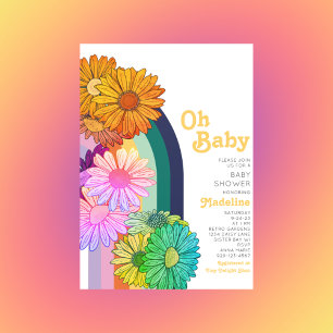 Retro Rainbow Oh Baby Daisy Baby shower Uitnodigin Kaart