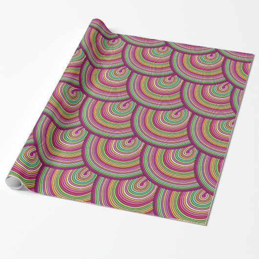 Retro Rainbow Psychedelic Circles Pattern Cadeaupapier (Uitgerold)