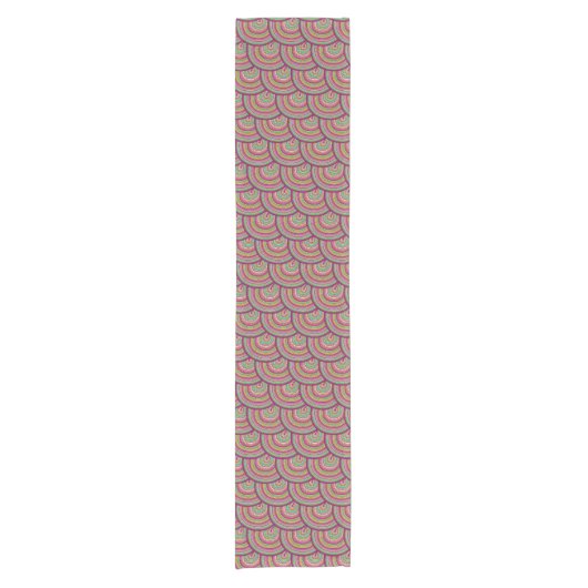 Retro Rainbow Psychedelic Circles Pattern Korte Tafelloper (Voorkant)