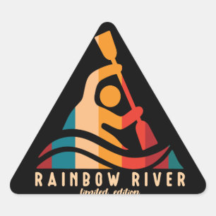 Retro Rainbow River Kayaking Driehoek Sticker