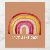 Retro Rainbow schattige waterverf Wijn Etiket (Enkel label)