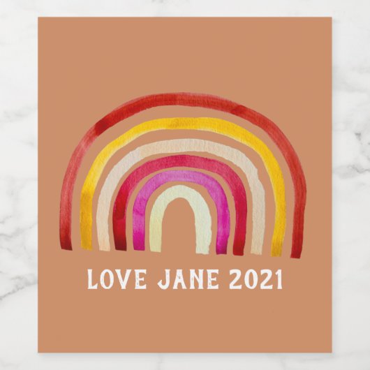 Retro Rainbow schattige waterverf Wijn Etiket (Enkel label)