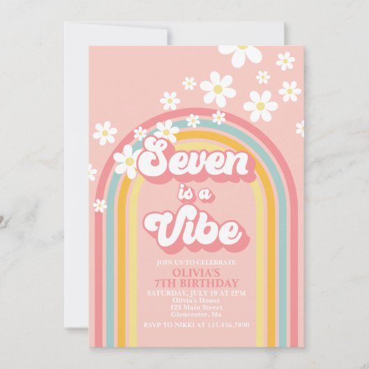 Retro Rainbow Seven is een Vibe Groovy 7e verjaard Kaart (Voorkant)