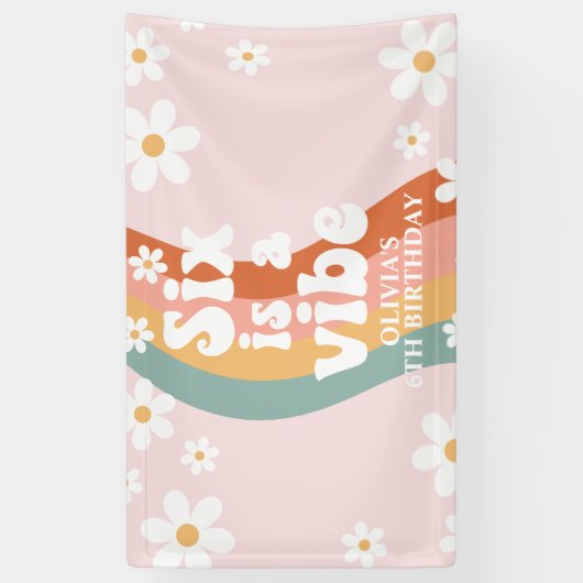 Retro Rainbow Six is een Vibe Daisy 6TH Spandoek (Verticaal)