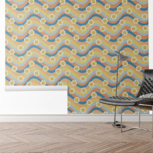 Retro Rainbow Smile gezicht Bloemen Behang