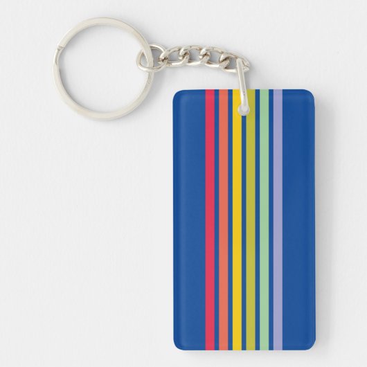Retro Rainbow Stripe Blue Sleutelhanger (Voorkant)