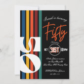 Retro Rainbow Striped “Fifty” Birthday Invitation (Devant)