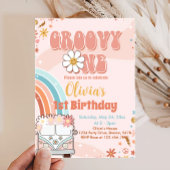 Retro Rainbow Super un 1er anniversaire Invitation