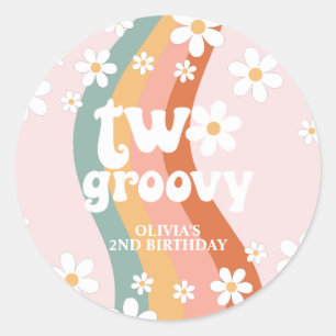 Retro Rainbow Two Groovy Daisy Ronde Sticker