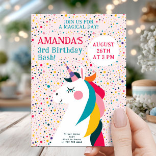 Retro Rainbow Unicorn Party Kaart