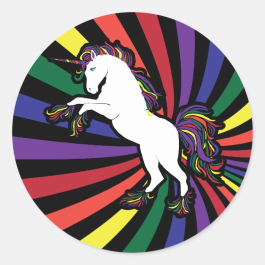 Retro Rainbow Unicorn Ronde Sticker (Voorkant)