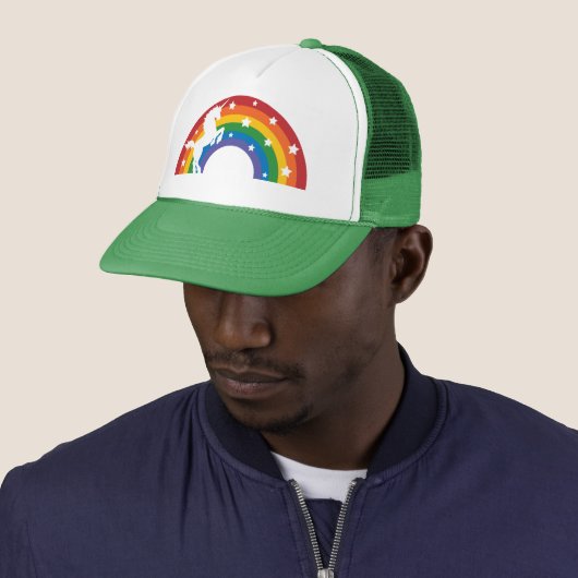 Retro Rainbow Unicorn Trucker Pet (In situ)