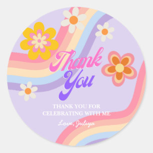 Retro Rainbow verjaardag Dank je wel Ronde Sticker