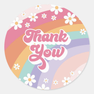 Retro Rainbow Verjaardag Dank u Ronde Sticker