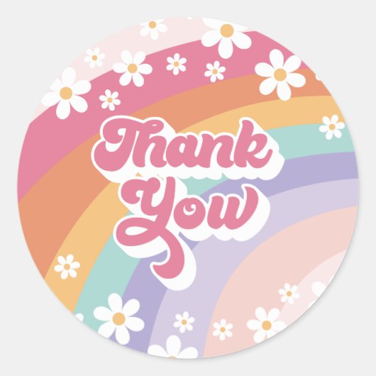 Retro Rainbow Verjaardag Dank u Ronde Sticker (Voorkant)