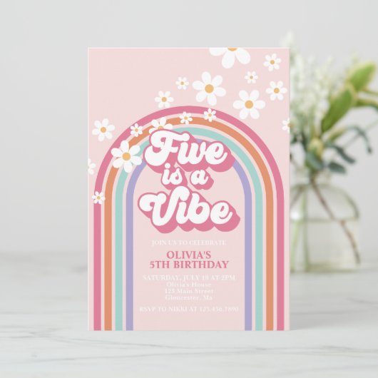 Retro Rainbow Vijf is een Vibe 5de verjaardag Kaart (Staand voorkant)