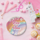 Retro Rainbow Vijf is een Vibe 5de verjaardag Papieren Bordje (Feest)