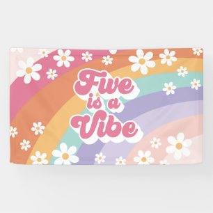 Retro Rainbow Vijf is een Vibe 5de verjaardag Spandoek