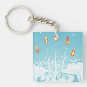 Retro-raketschip lanceert futuristische ruimtekuns sleutelhanger (Voorkant)