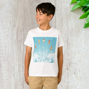 Retro-raketschip lanceert futuristische ruimtekuns t-shirt