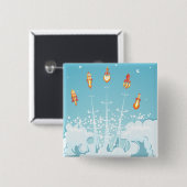 Retro-raketschip lanceert futuristische ruimtekuns vierkante button 5,1 cm (Voorkant /achterkant)