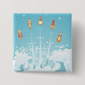 Retro-raketschip lanceert futuristische ruimtekuns vierkante button 5,1 cm (Voorkant)