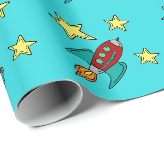 Retro Raketschip Matte Geschenkverpakking Papier (Rol Hoek)