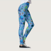 Retro raketten in de ruimte. L Blauw BG Leggings (Rechts)
