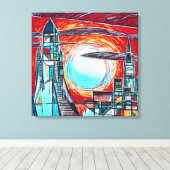 Retro raketten Kleurrijke Space Exploration Print (Insitu (Houten vloer))