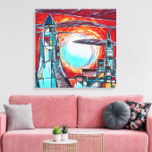 Retro raketten Kleurrijke Space Exploration Print (Insitu (Woonkamer))