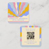 Retro  Rays QR Code Abstract Trendy Vierkante Visitekaartje (Voorkant / Achterkant)